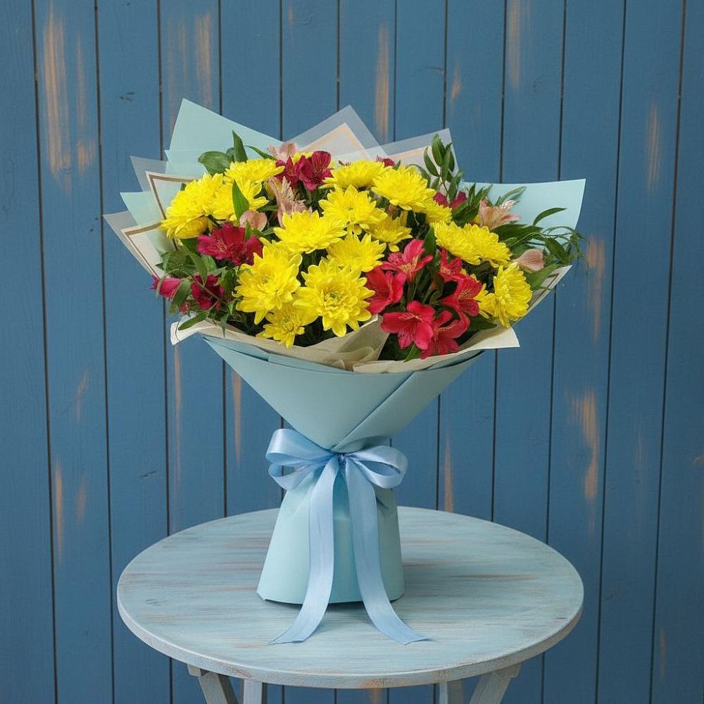 Букет цветов из: Альстромерии и Хризантемы в Мирном