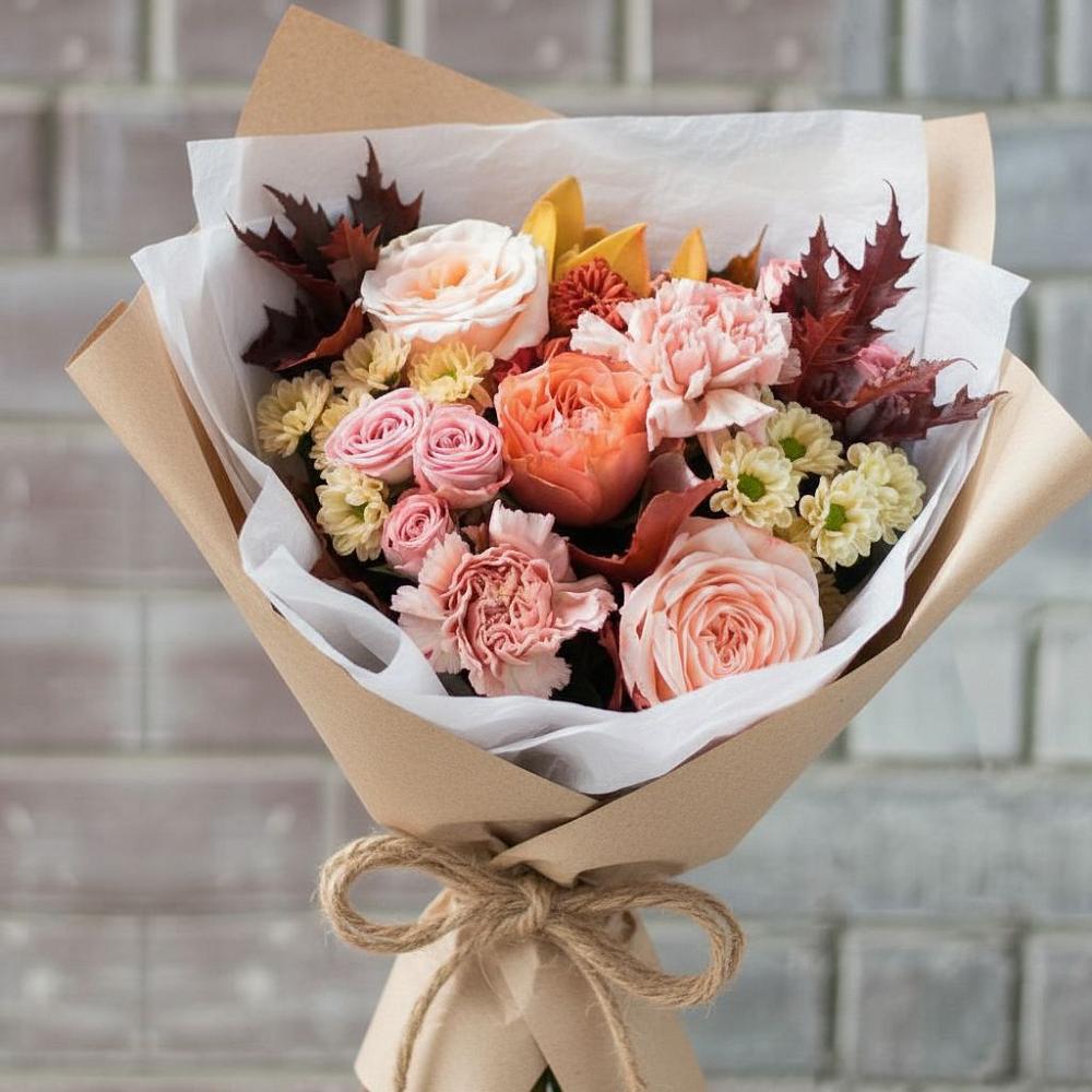 Букет цветов из: Гвоздики, Хризантемы и Розы в Мирном