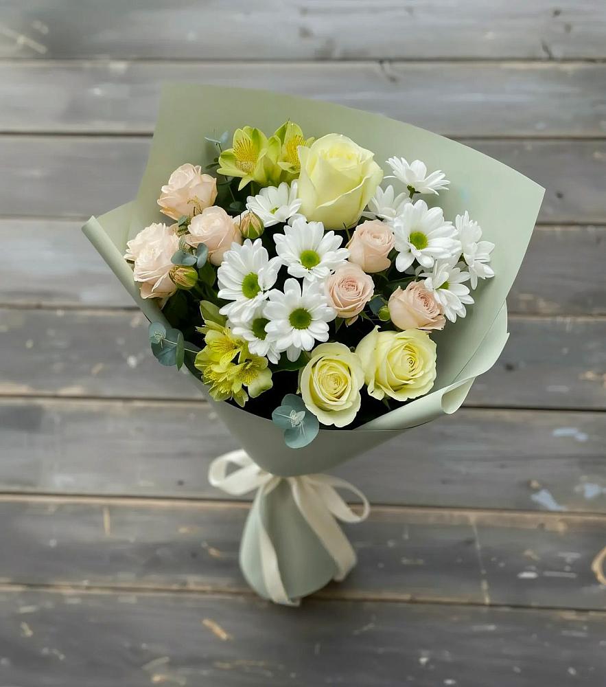 Букет цветов из: Альстромерии, Розы и Хризантемы в Мирном