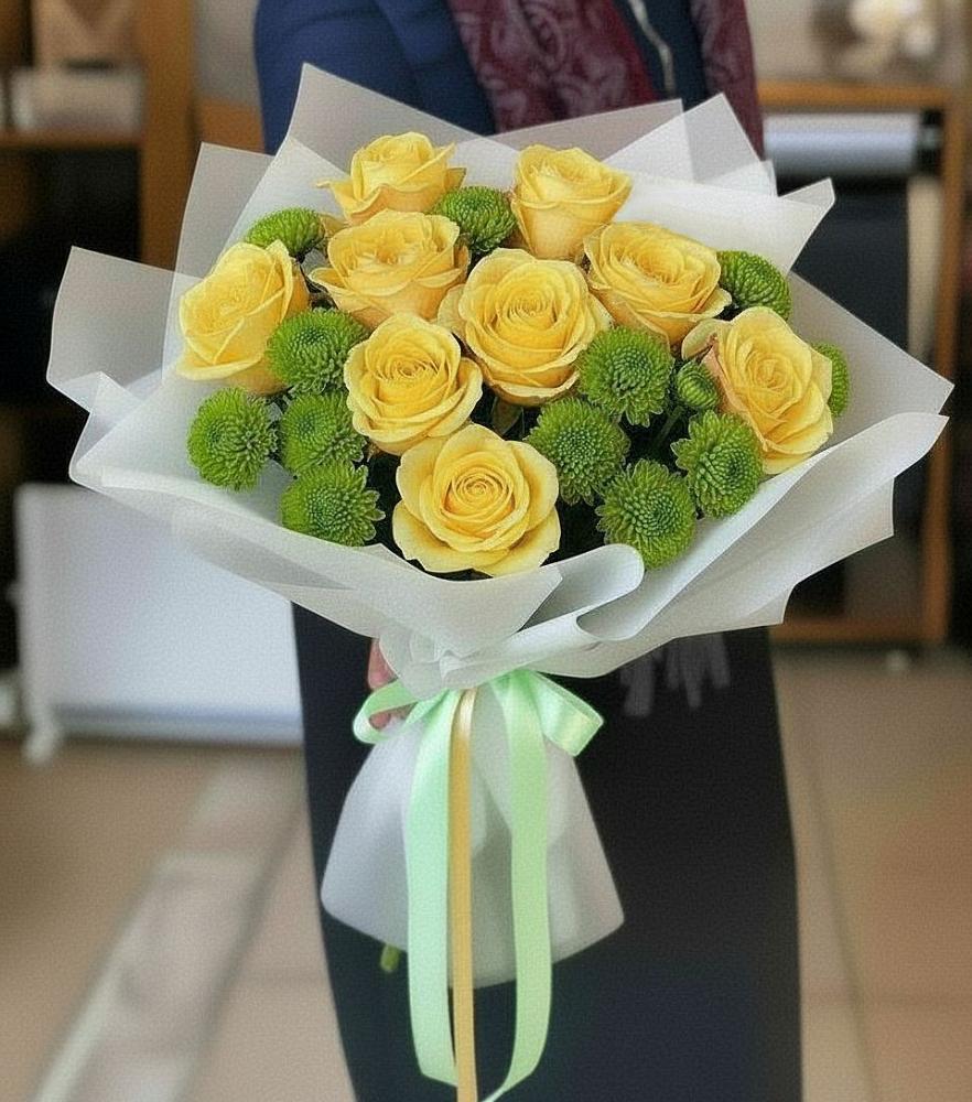 Букет цветов из: Хризантемы и Розы в Мирном