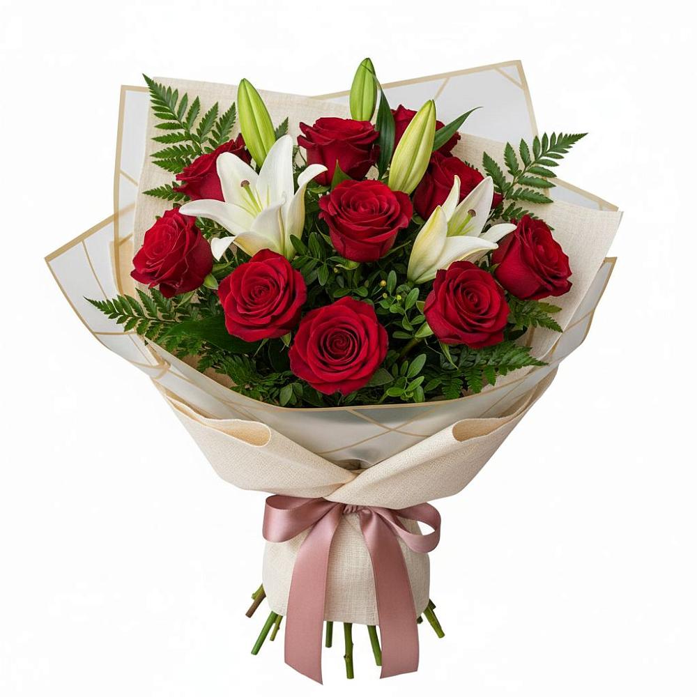 Букет цветов из: Лилии и Розы в Мирном