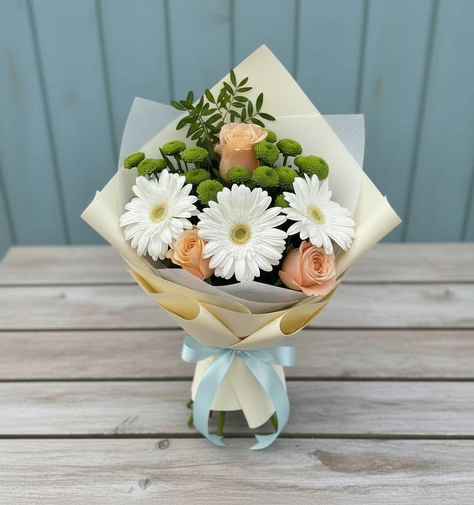 Букет цветов из: Герберы, Розы и Хризантемы в Мирном