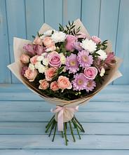 Букет цветов из:  Хризантемы, Розы и Альстромерии в Мирном